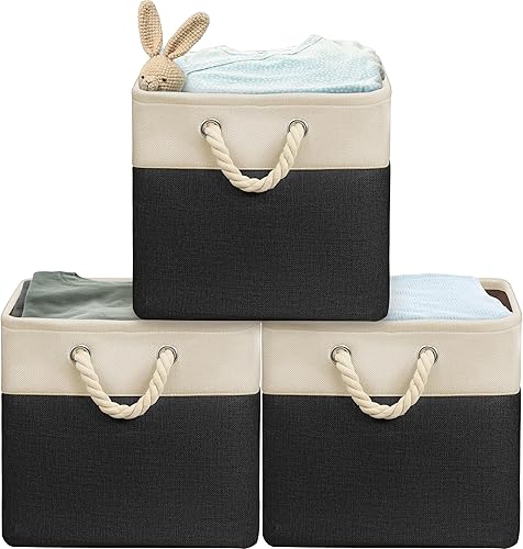 Miniatura 120 de Simple Houseware Contenedor grande de tela de almacenamiento, 14.4 x 10 pulgadas con asas, paquete de 3, organizador plegable para armario y Gris