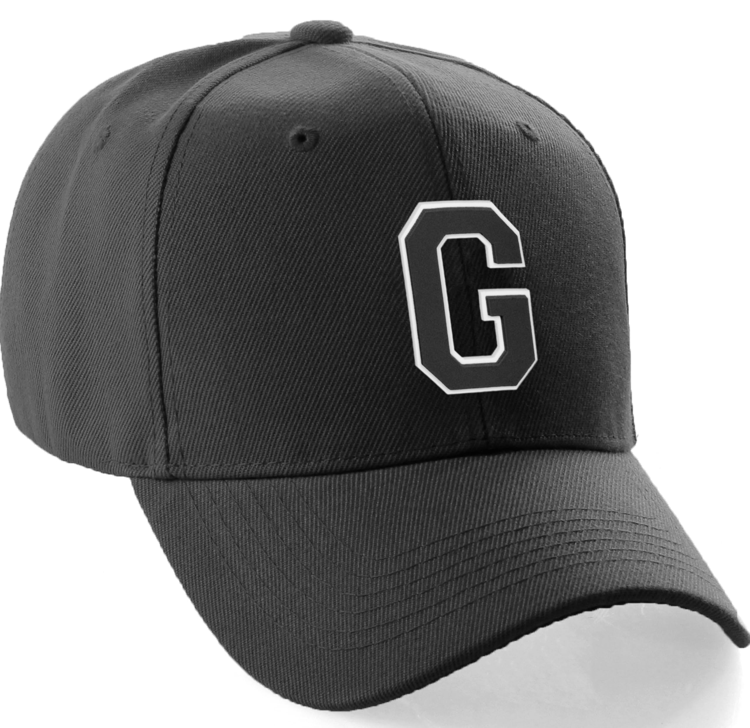 Classic Baseball Hat Custom A to Z Initial Team Letter, Black Cap White Black