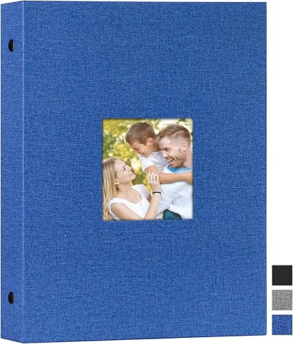 Miniatura 10 de Lanpn Álbum de fotos de 9 x 12 pulgadas cubierta dura de lino sin ácidos deslizable en álbumes de fotos con capacidad para 50 imágenes de carga