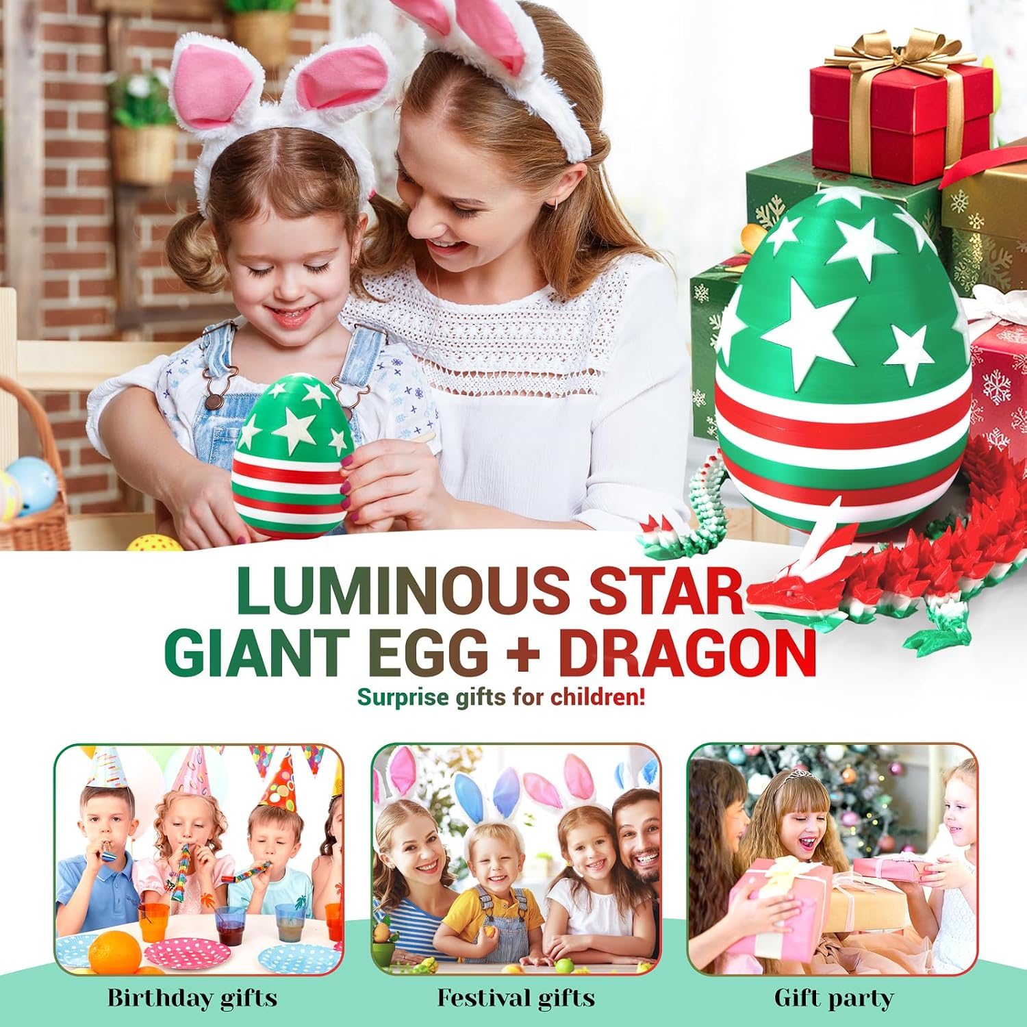 Cinderwing3D 19 Inch Large 3D Printed Dragon, 3D Dragon Egg Glow in the Dark, Big Dragon in Egg, 3D Dragons Fidget Toy Gift for Kids Boys Teen Girl