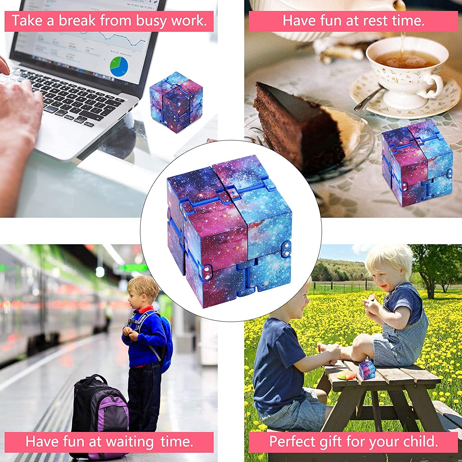 Infinity Cube Fidget Speelgoed – Set Van 2 (roze & Groen) – Stressverlagend, Anti-angst, Voor Kinderen En Volwassenen