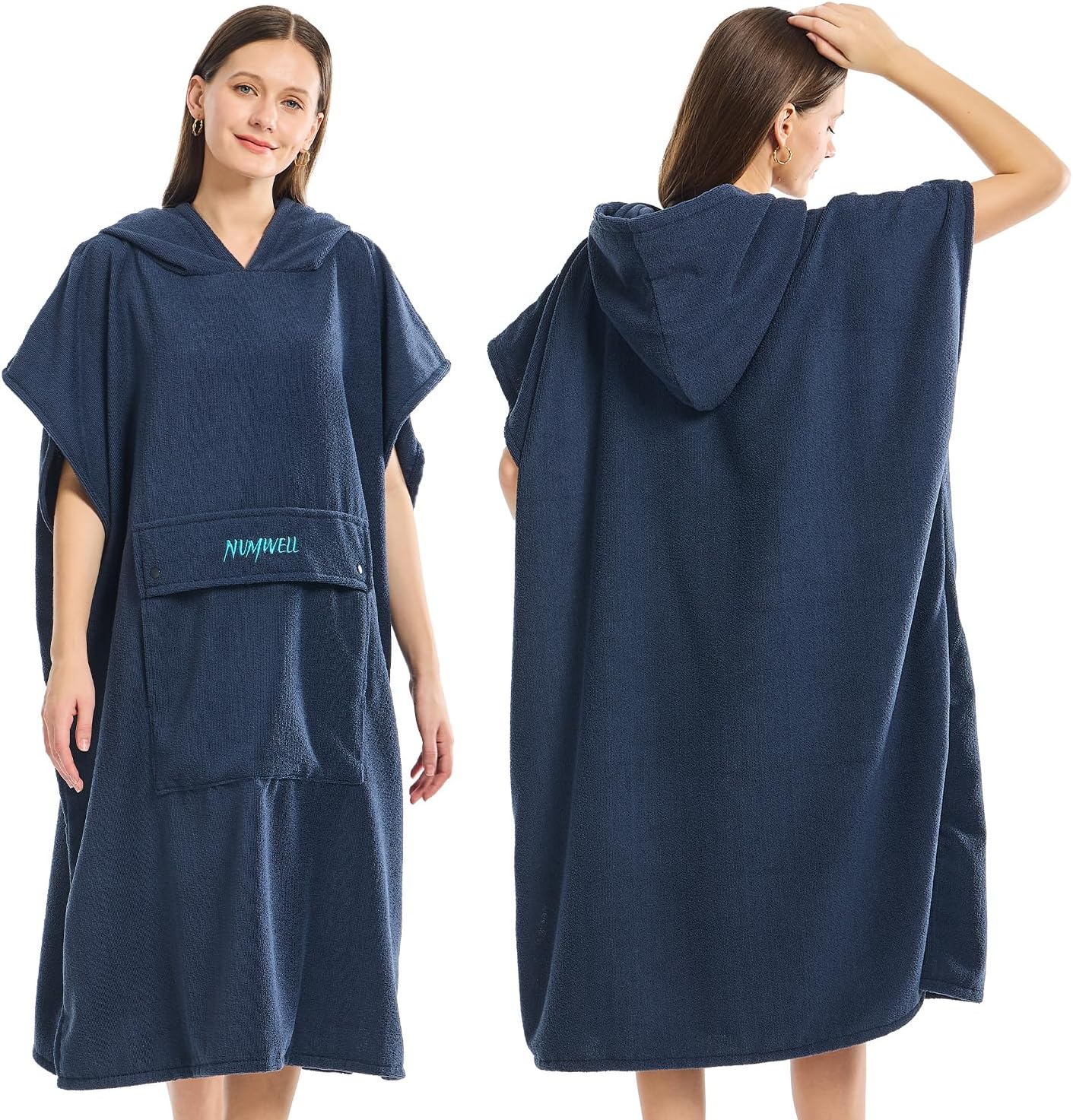 Surf Poncho Hoodie for Men Women Adult, Microfiber Wetsuit Changing Towel with Pocket, Quick Dry Water Absorbent for Surfing Swimming Bath Beach Pool Gym SPA Hot Springs (Navy)