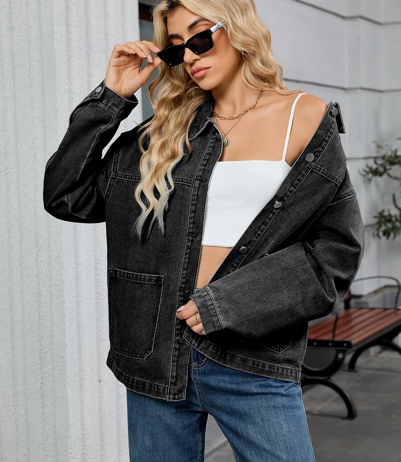 ZILIN Womens Jean Denim Jacket Long Sleeve Button Down Shirts Oversized Trendy Coat Fall Fashion Winter Clothes with Pockets - Image 4