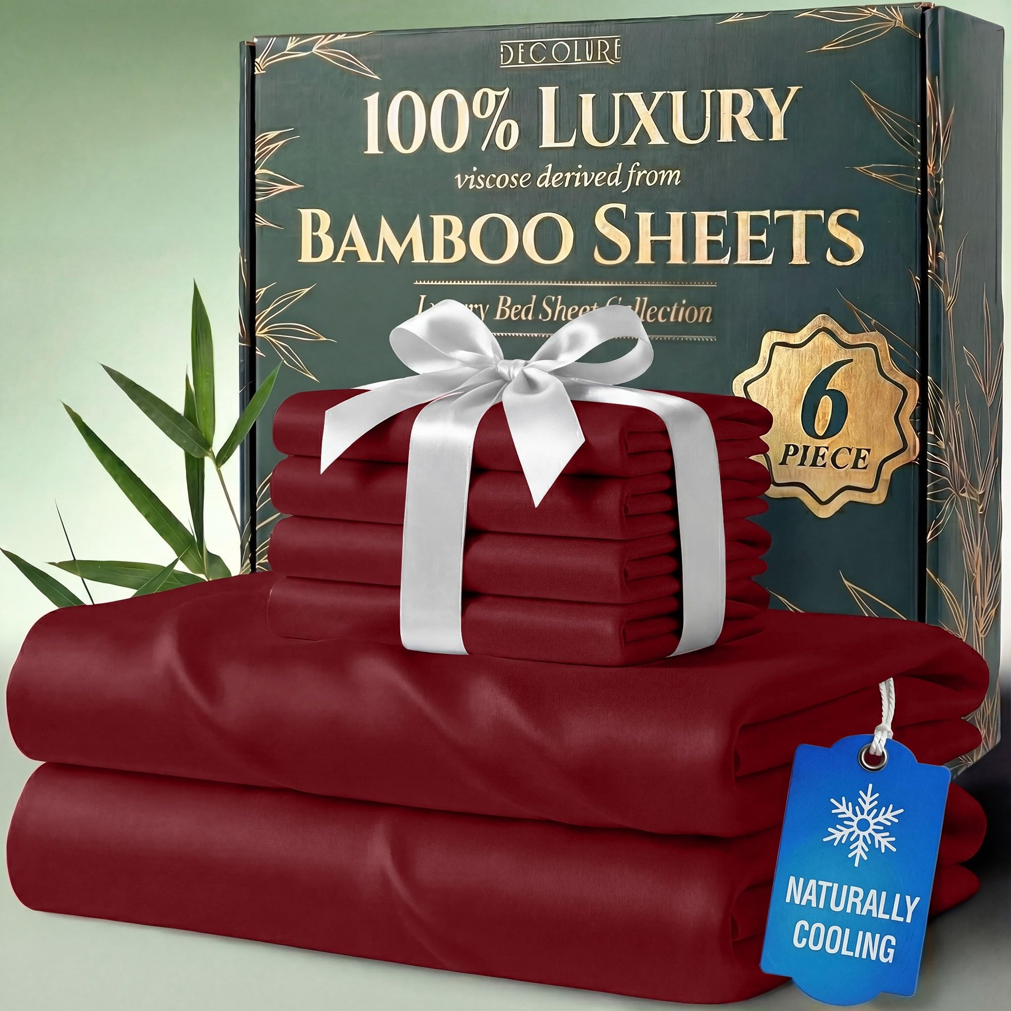 DECOLURE 100% Organic Viscose Derived from Bamboo Sheets Queen Size 6pcs - Ultra Soft & Luxuriously Cooling, 17" Deep Pocket, Double Stitching, Perfect for Hot Sleepers - Queen Bed Sheets (White) — view 16