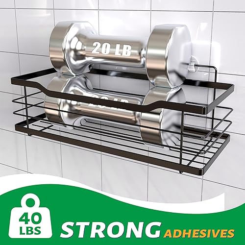 Miniatura 4 de Paquete de 2 organizadores de ducha negros  Estantes adhesivos de ducha de gran capacidad, accesorios de baño de fácil instalación con 4 ganchos