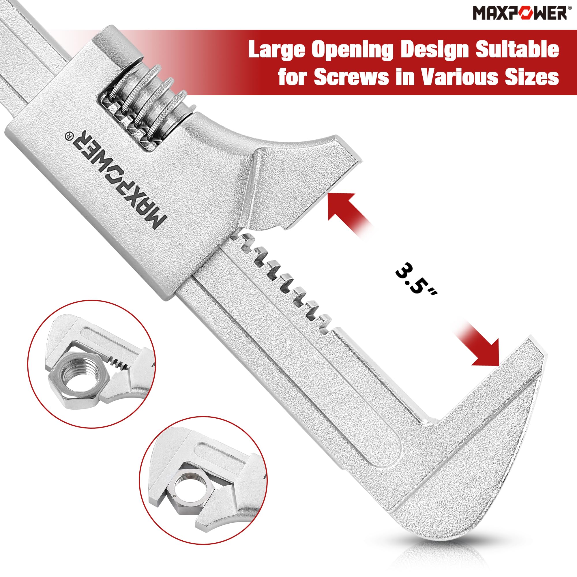 MAXPOWER 14 1/2" Automotive Wrench, Wide Jaw Opening 3.5" - Image 4