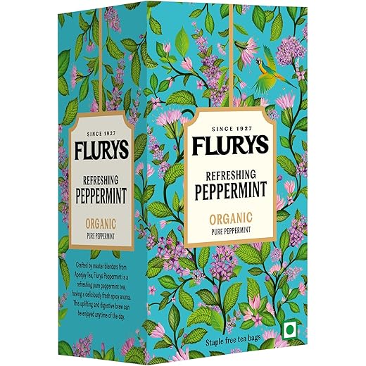 Flurys Organic Peppermint Tea | 100% Pure Herbal Tea | Caffeine-Free Mint Infusion for Digestion & Relaxation | 20 Tea Bags (30g)