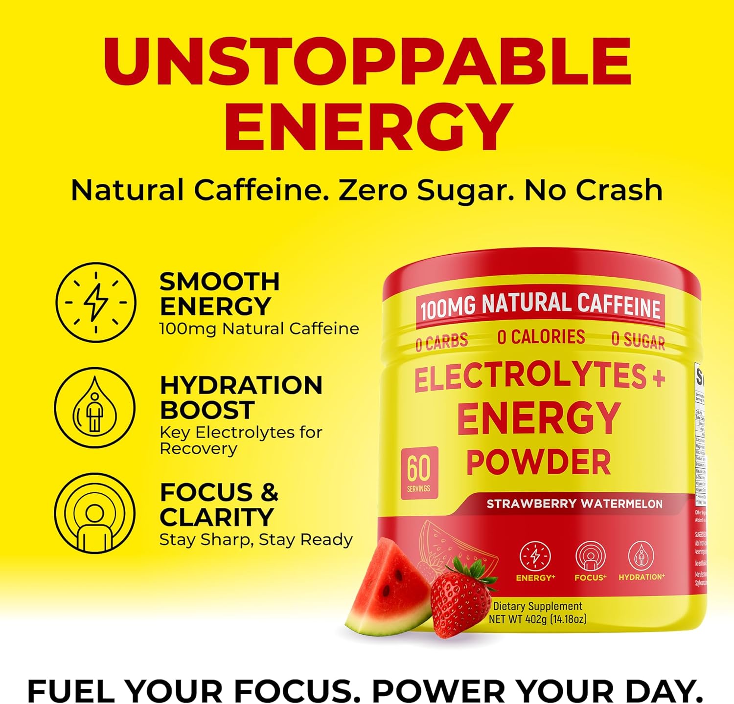 Keto Vitals Energy Powder + Electrolytes with 100mg Natural Caffeine, L Theanine & Organic Lion's Mane Extract - 60 Servings Energy Drink Powder for Workouts - Sugar Free Electrolytes - Image 2