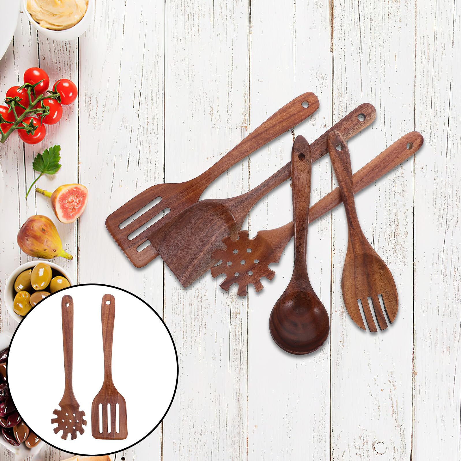 BESPORTBLE Holzlöffel Kochlöffel Set mit Holzspatel Pfannenwender Rührlöffel für Küche Kochutensilien Küchenhelfer aus Holz für Antihaftpfannen und Backofenfreie Zubereitung