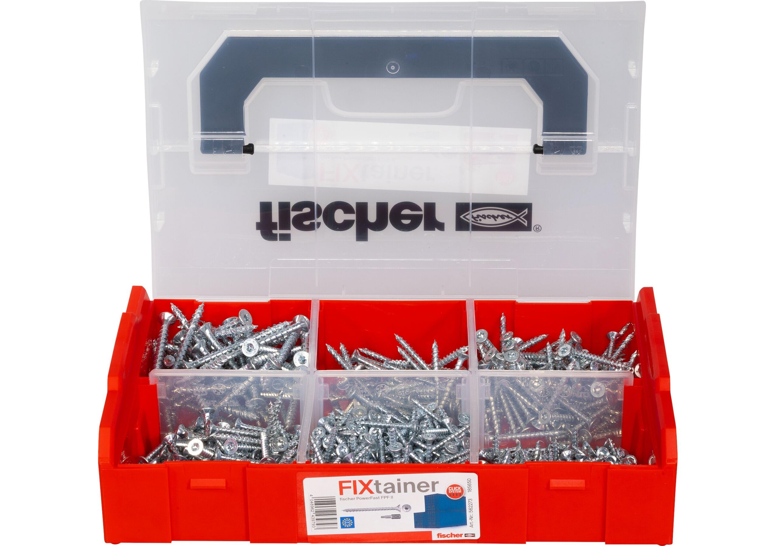 Fischer FixTainer 700x Viti per Legno Torx PowerFast FPF II CTF, Include 2 Inserti per Avvitatore, Filetto Totale, Autofilettanti, Testa Svasata, 562273