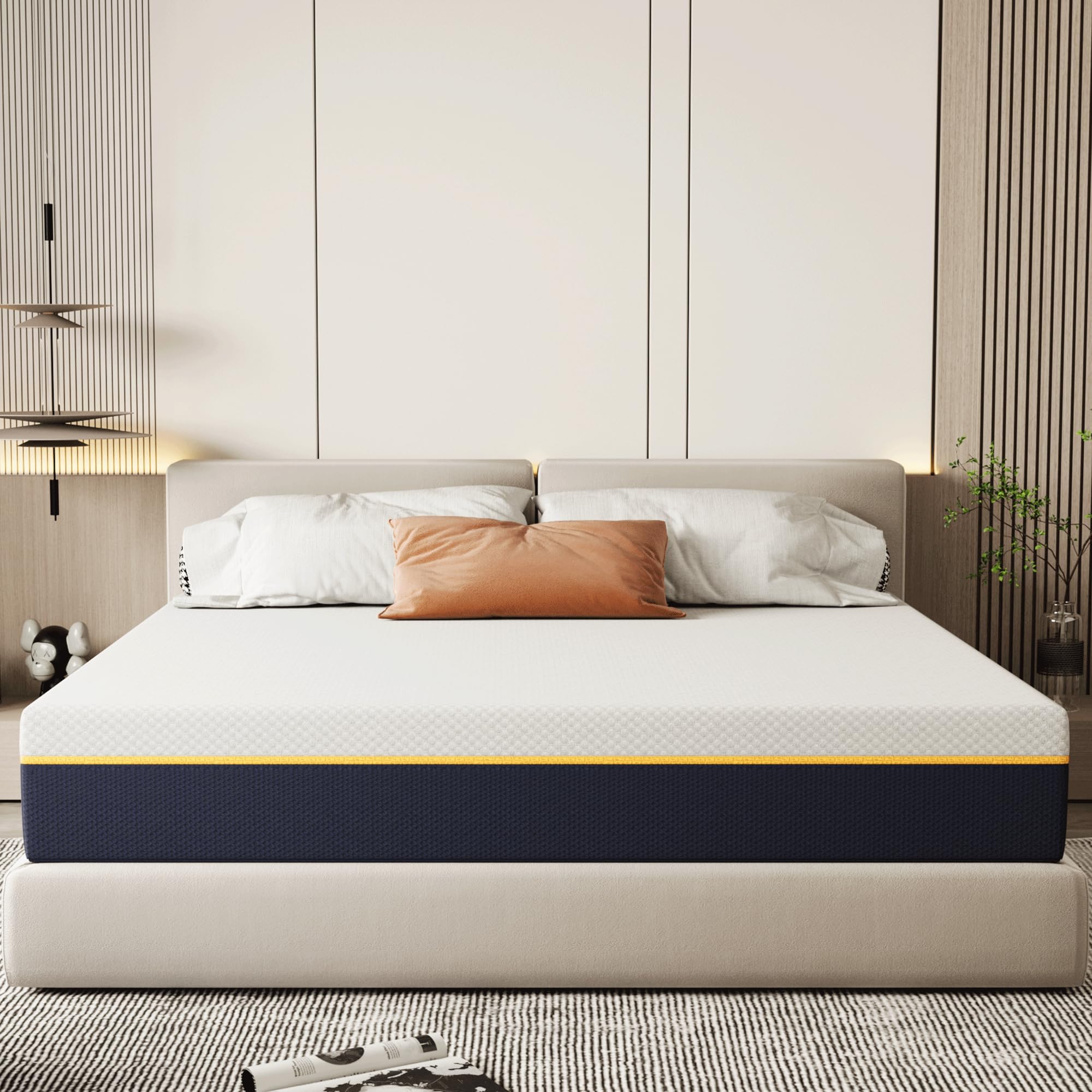 DEWINNER Matelas 140x190 cm, Épaisseur 21 cm, Mousse A Mémoire + Mousse de Charbon de Bambou, Soutien Haute Resilience, Respirant, Hypoallergénique, avec Housse Amovible et Lavable