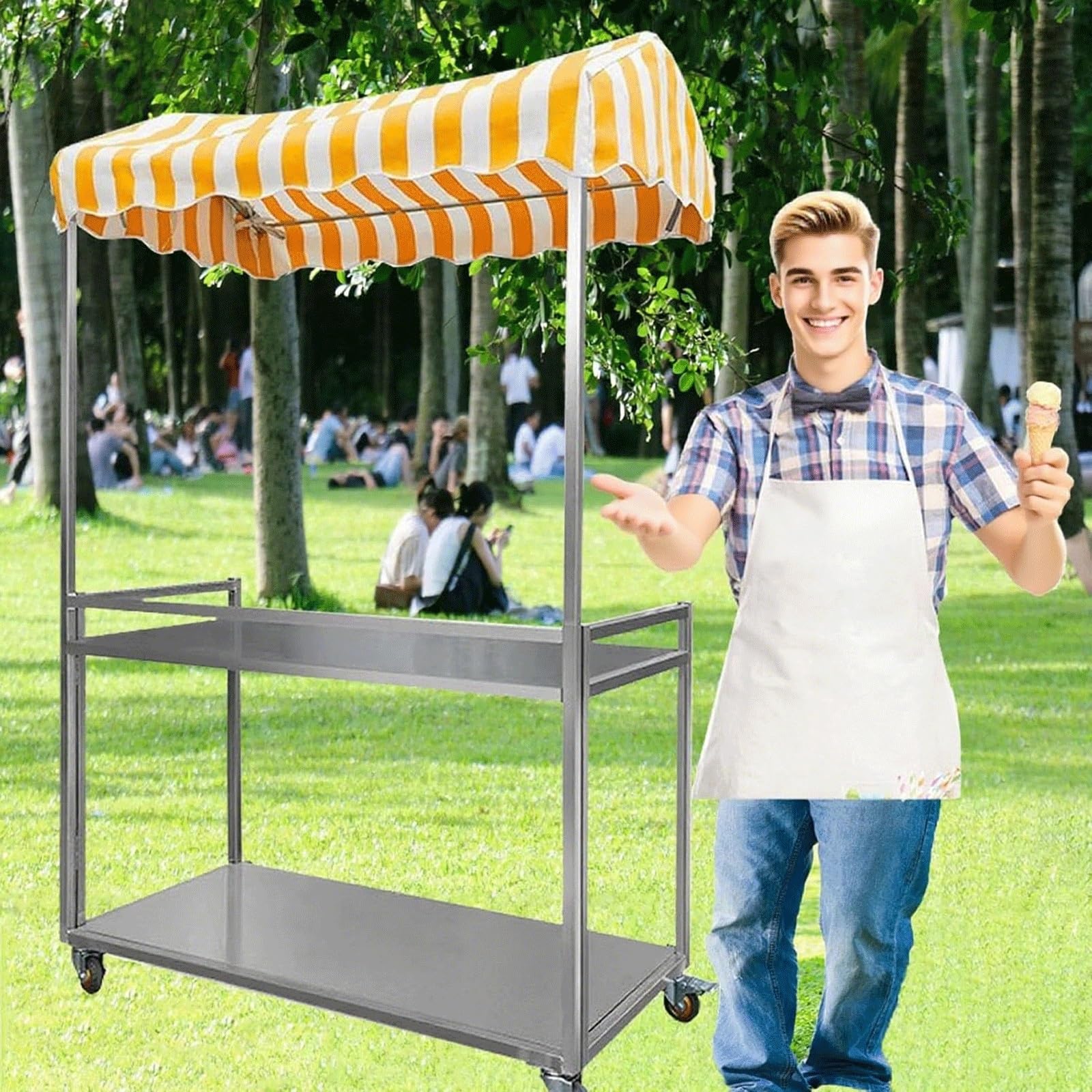 LJYKBFL Foldable Vending Cart for Ice Cream and Hot Dogs, Lightweight Market Trolley