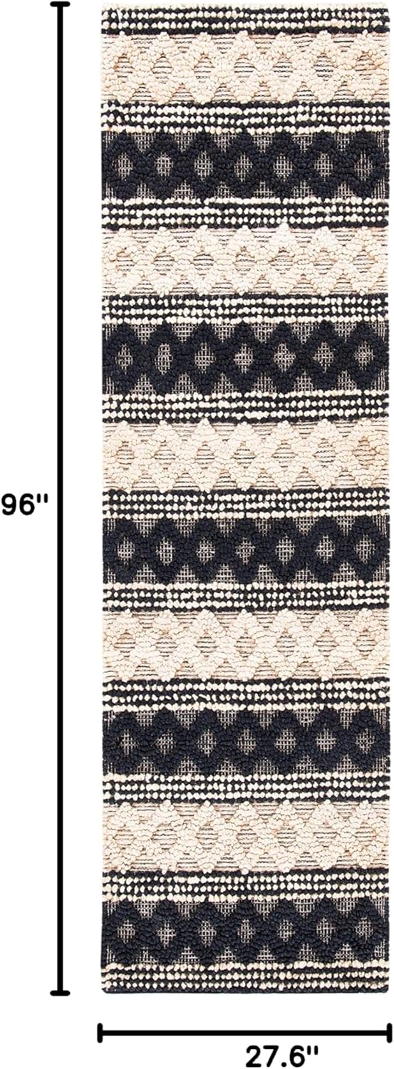 SAFAVIEH Natural Fiber Collection Runner Rug - 2'3" x 8', Black & Ivory, Handmade Boho Moroccan Tribal Jute, Ideal for High Traffic Areas in Living Room, Bedroom (NF568Z)