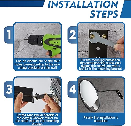 Miniatura 4 de Maitys Espejo convexo de acrílico de 2 piezas, espejo de esquina ajustable de gran angular con soporte de fijación para interiores, exteriores,