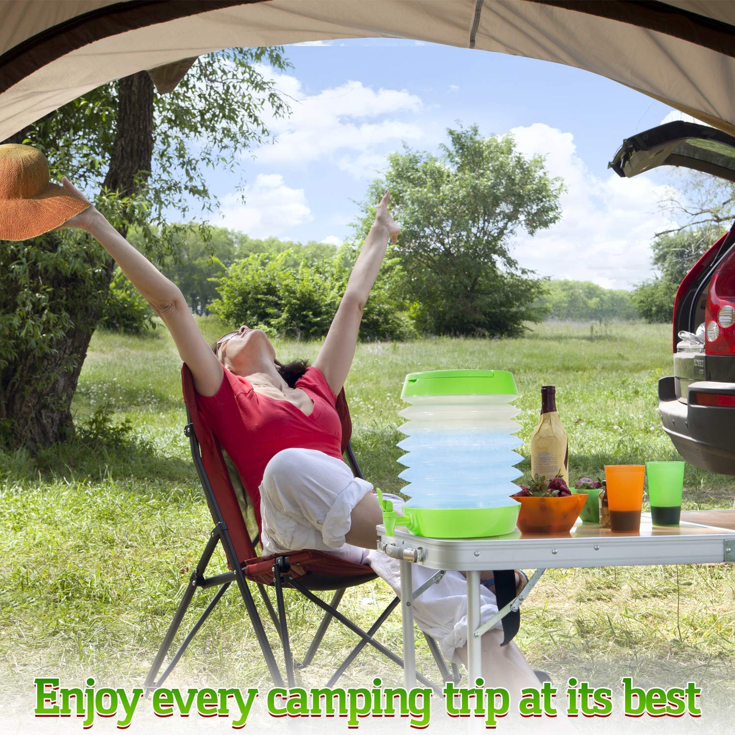 LASALE 5.5 Liter Collapsible Beverage Tub Dispenser - Folding Water Container with Stand for Home Camping Outdoor 3