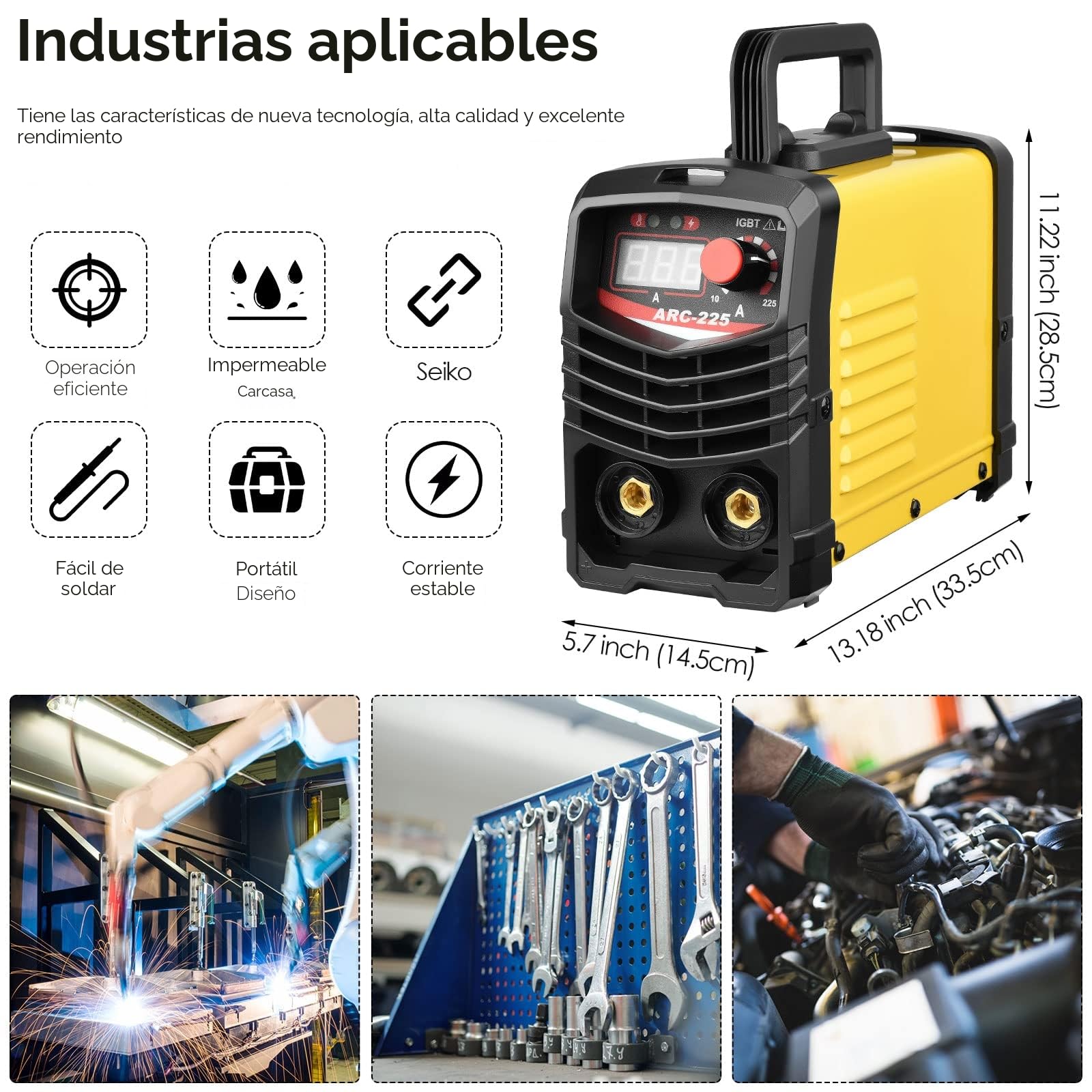 Soldador Inverter 300A, Soldadora MMA Maquina de Soldar de 220 V,abrazadera de trabajo, máquina de soldar portátil,cable adaptador de alimentación de entrada y cepillo