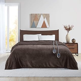 Beautyrest Microlight to Berber Electric Blanket with 20 Heat Level Setting Controller, Queen, Chocolate