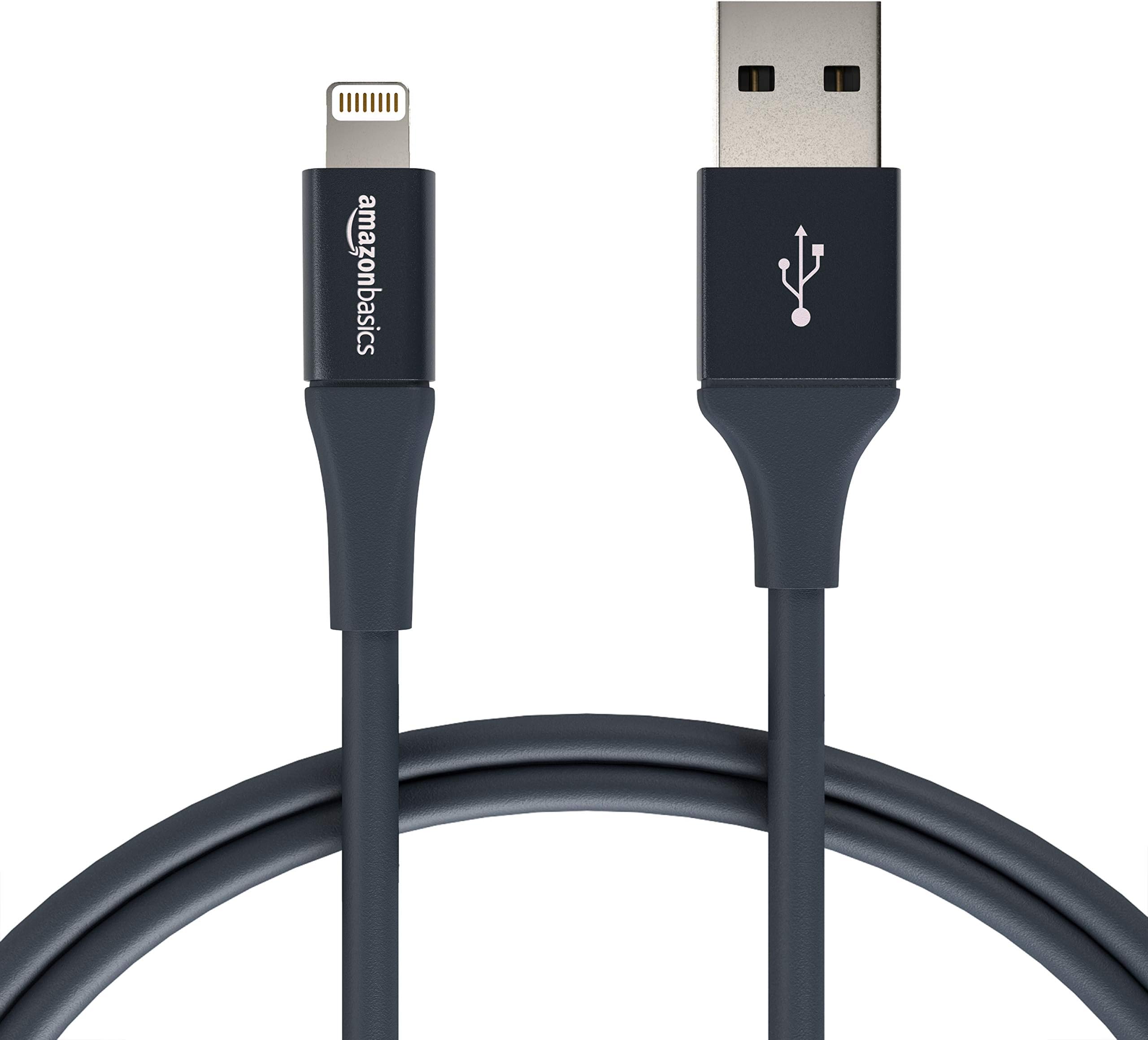 AmazonBasics USB A Cable with Lightning Connector, Premium Collection - 3 Feet (0.9 Meters) - Single - Gray