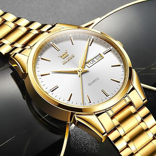 Miniatura 9 de OLEVS Reloj de lujo de acero inoxidable para hombre, reloj de cuarzo analógico de cara grande fácil de leer, reloj de pulsera para hombre, casual,