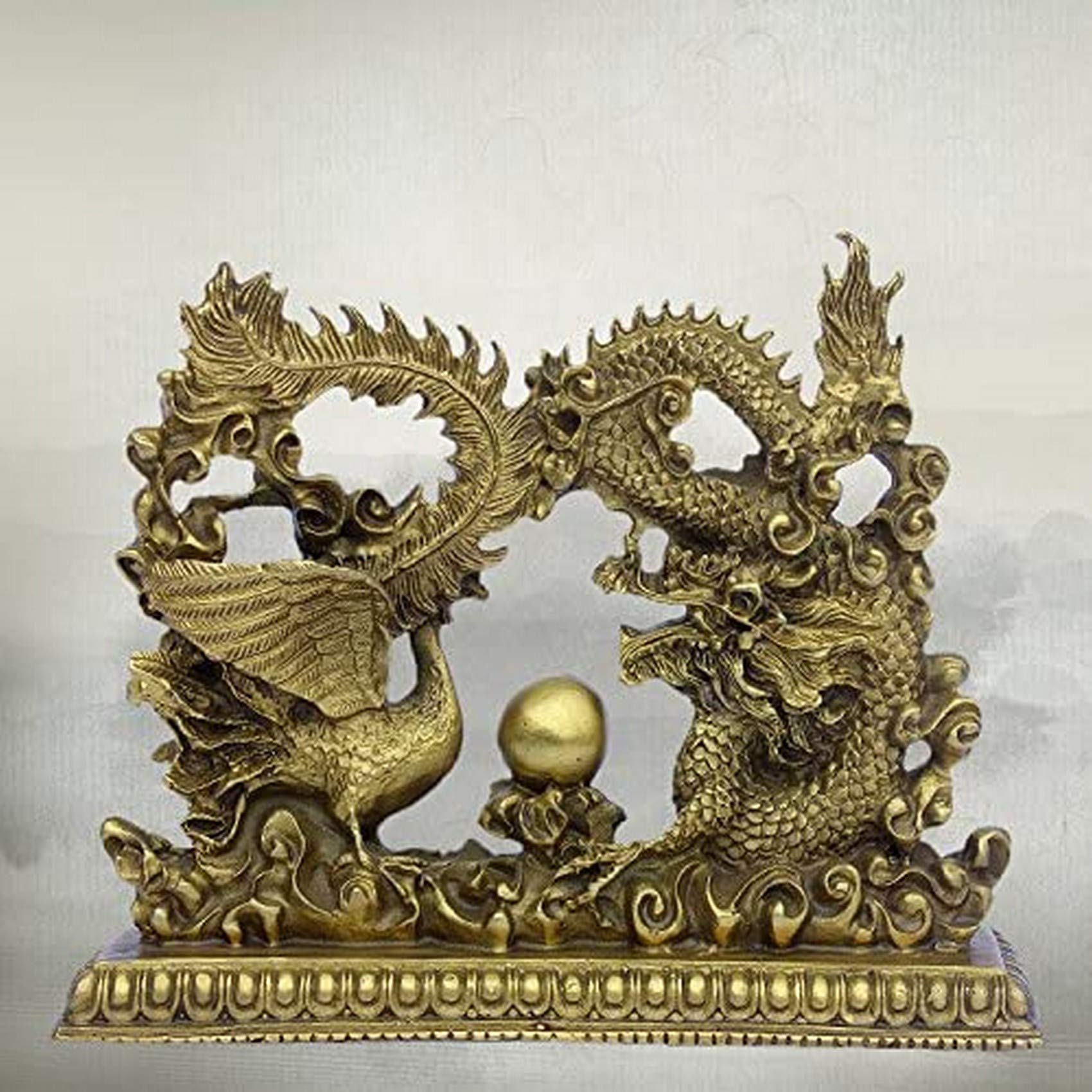 Decoración de Feng Shui, estatua de Feng Shui Feng Shui Dragón de cobre puro y fénix, adornos de cuentas, dragón y fénix, decoración de la sala de bodas, regalos de boda, adornos de Feng Shui, decorac