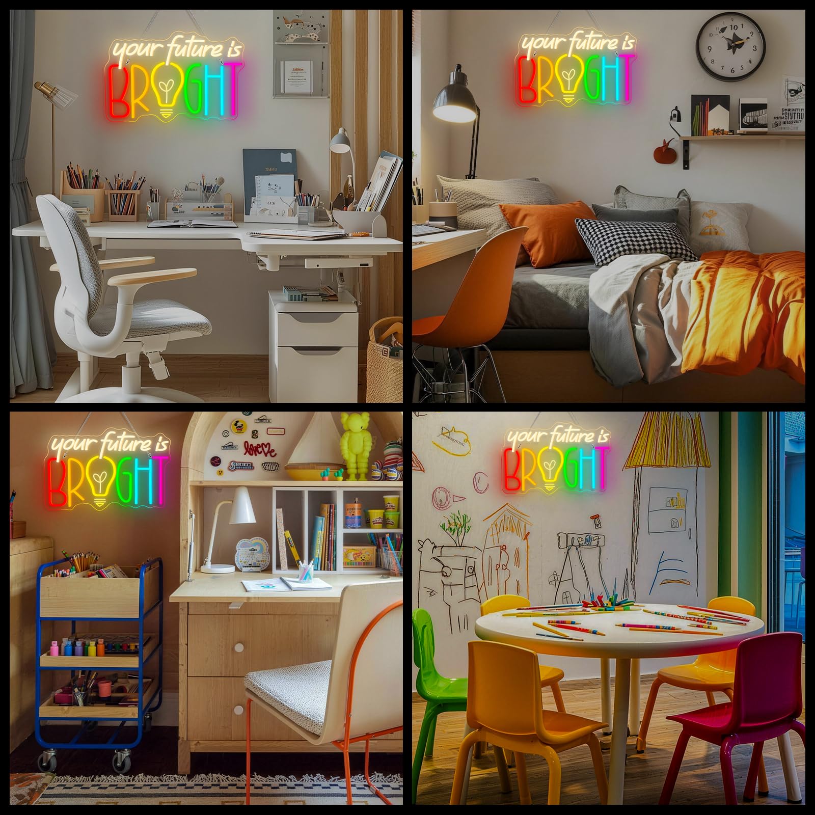 Horseneon Your Future Is Bright - Insegna al neon motivazionale per studenti, decorazione da parete a LED per scuole, regali per insegnanti e aree di studio, alimentata tramite USB con luminosità