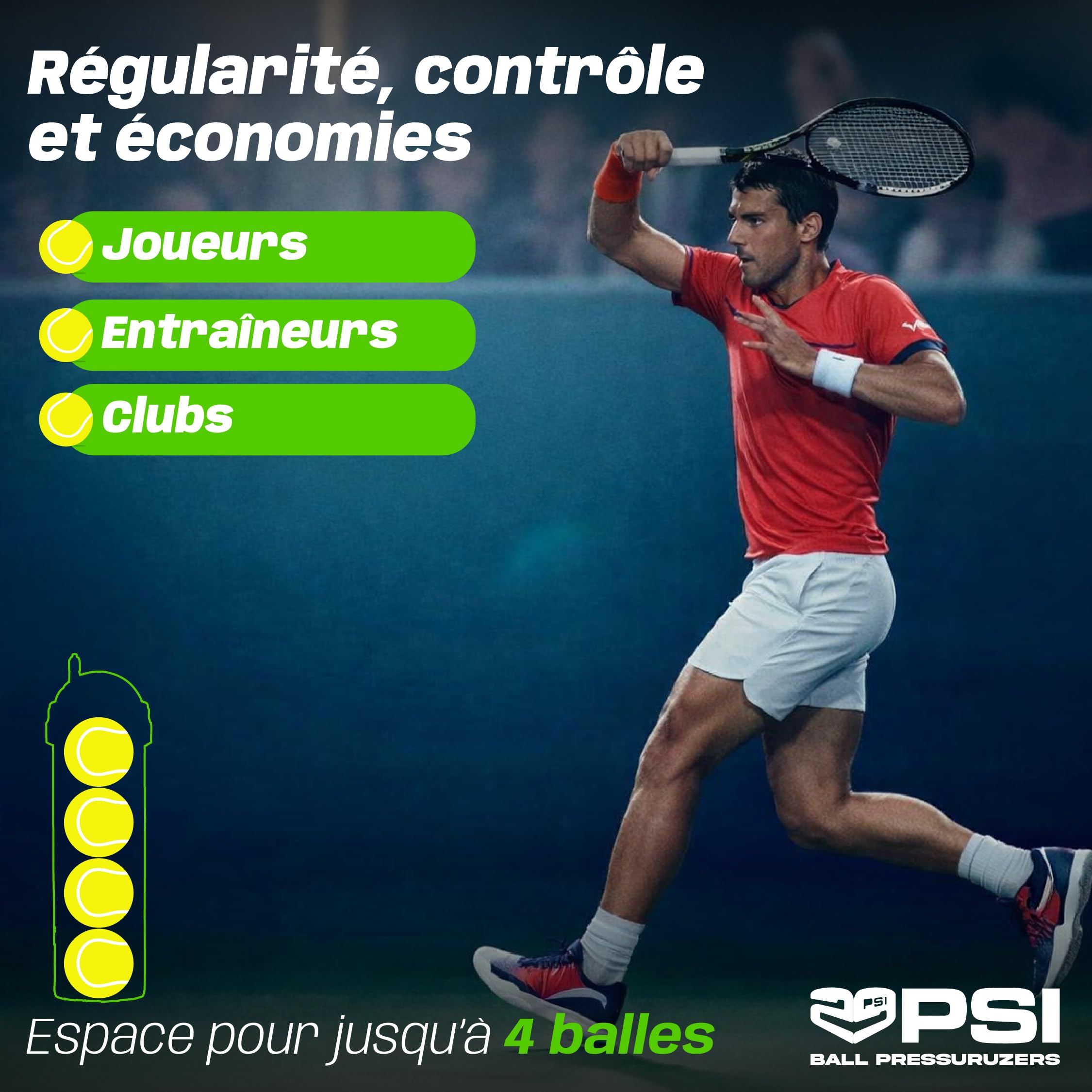 TUBOPLUS 29PSI Pressurisateur de balles de padel et de tennis Maintient la pression et le rebond Pot hermétique pour prolonger la durée de vie des balles