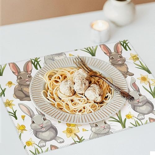 Miniatura 6 de Beautiful Flowers Bunny Placemats Set of 6 Resistant Table Mats Washable Place Mats for Dinner Party Table Decoration