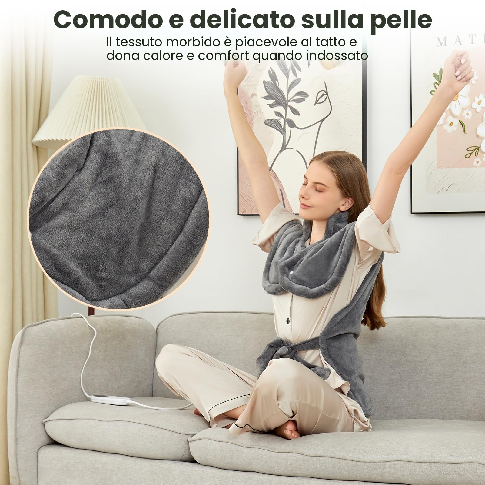 Uplayteck Termoforo Elettrico, 6 Timer e 8 Livelli di Riscaldamento, 94X61cm Riscaldante per Schiena Spalle, Collo con Rimozione degli Acari e Modalità Sleep, Spegnimento Automatico, Riscalda il corpo