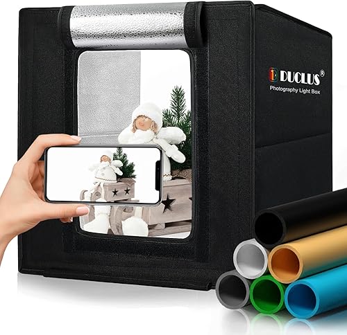 DUCLUS Fotografía de caja de luz, caja portátil de cabina de estudio fotográfico, 10 "x 10" Mini tiendas de campaña de tiro profesionales con 96