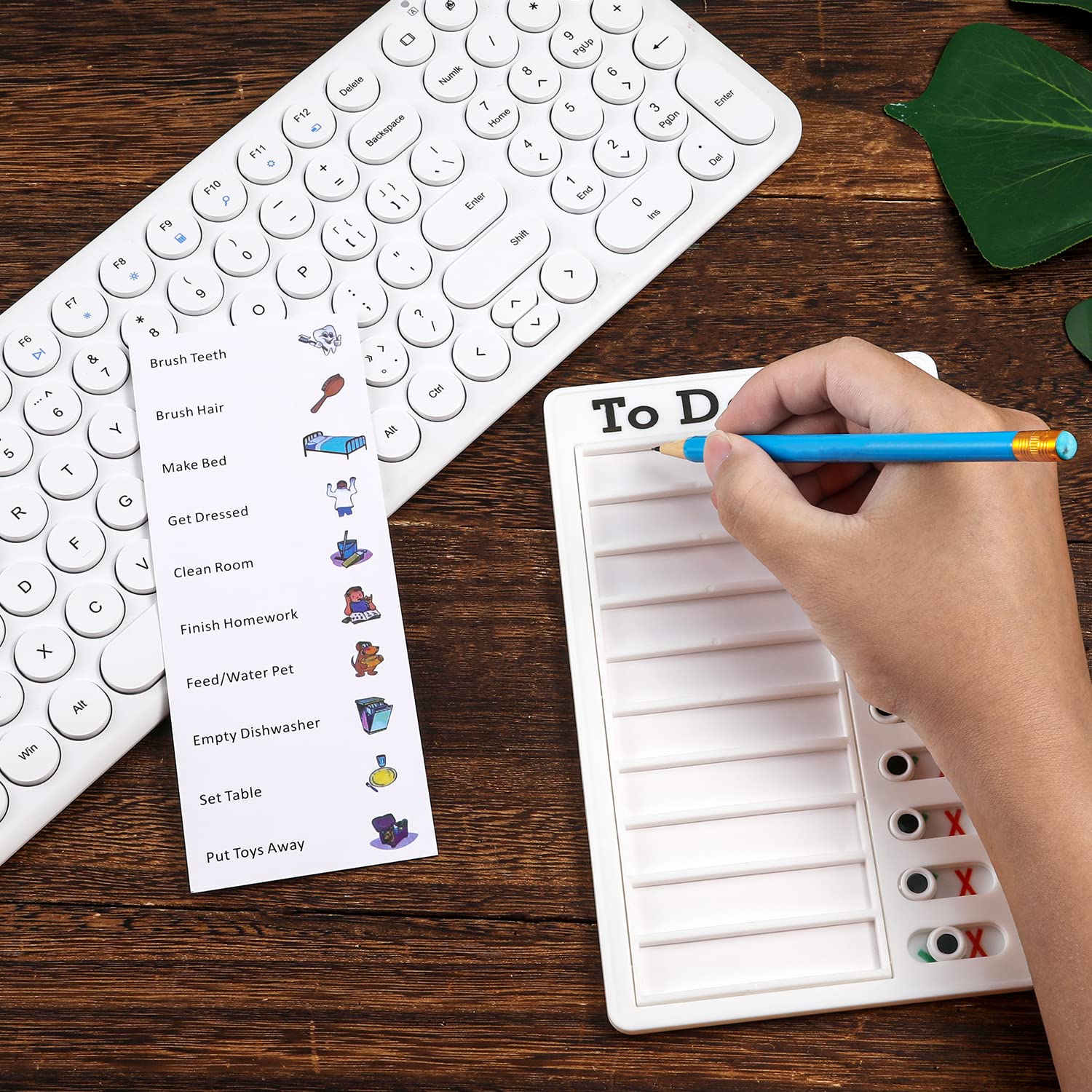 LUTER 2 Piezas Tabla de Tareas Adulto, Plástico Blanco Tablas de Tareas Lista Tareas Diarias Portátil con 6 Piezas Cartulinas para Niños Adultos Artículos de Verificación
