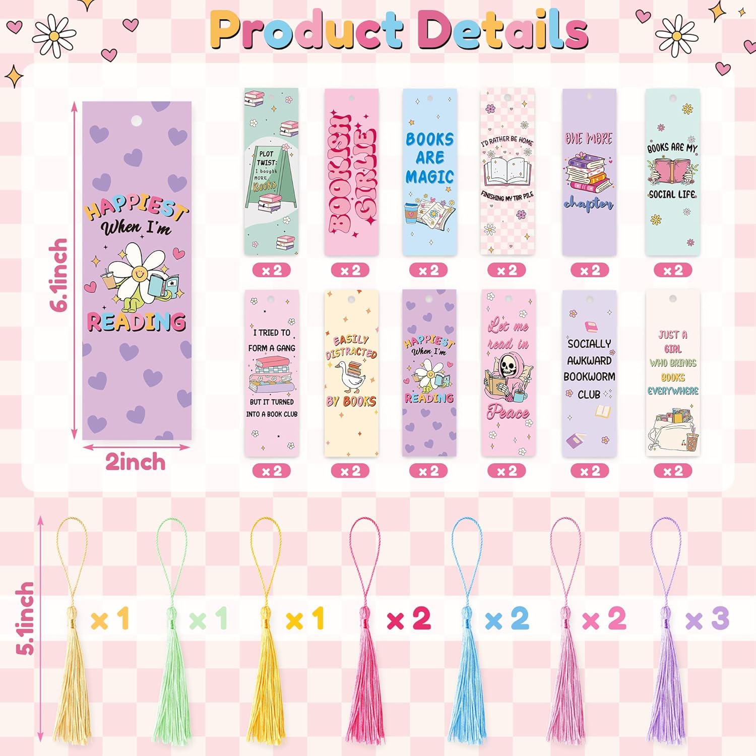 24Pcs Funny Bookmarks with Tassel for Reading Reader Gift, Colorful Book Marks for Women Men Romance Paper Bookmark Page Makers for Students Teachers Bookworm Bookish Christmas Gifts for Book Lovers - Image 2