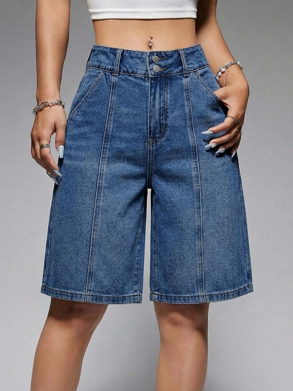 EMMIOL Women's Baggy Jean Shorts, High Waisted Denim Jorts with 4 Pockets, Y2K Casual Summer Streetwear Vacation Outfits