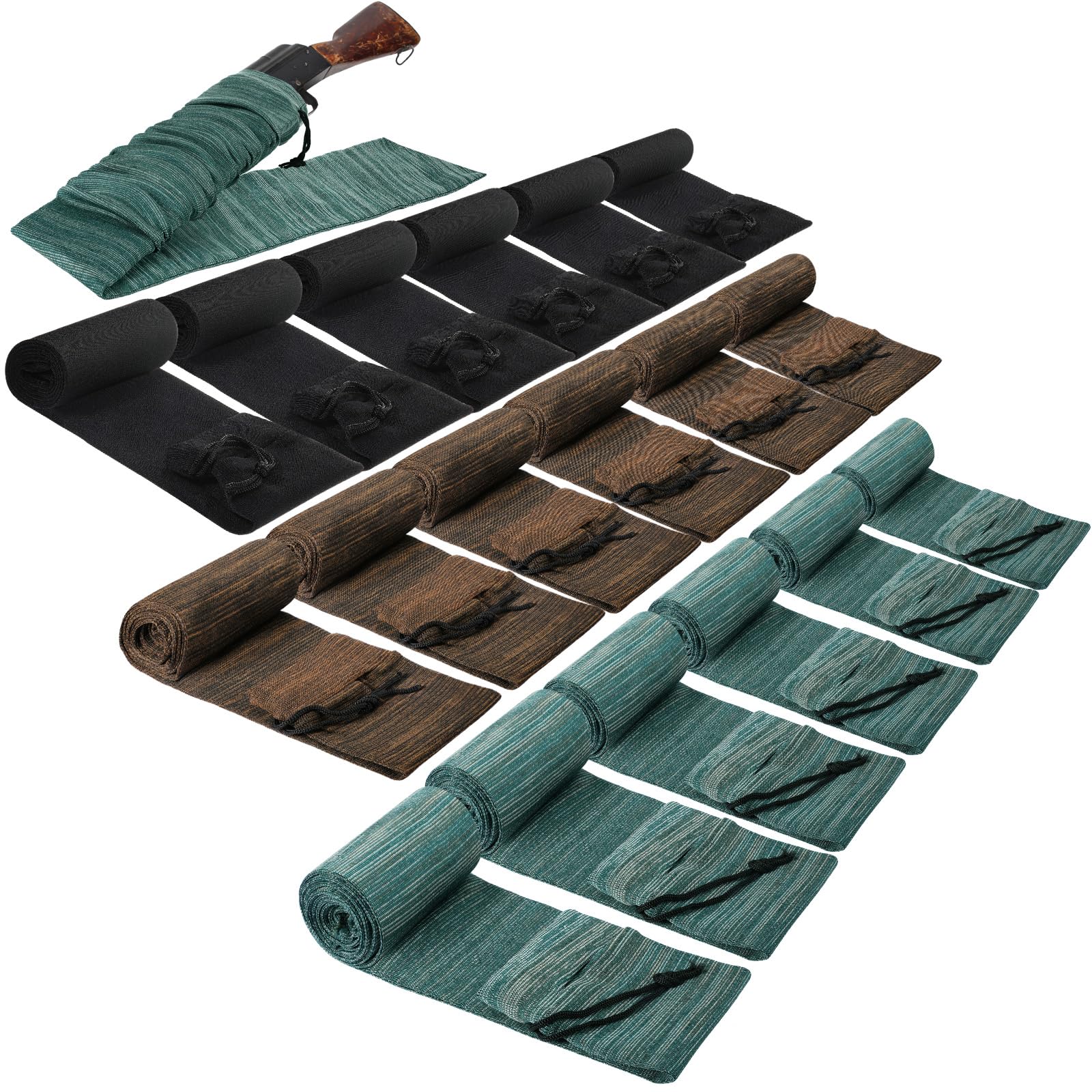 18-Piece 54-Inch Gun Socks - Silicone Case, Anti-Rust Thick Sleeves, Waterproof Fabric Knit with Drawstring Closure - Bulk Pack for Long Guns (Dark Green, Brown, Black)