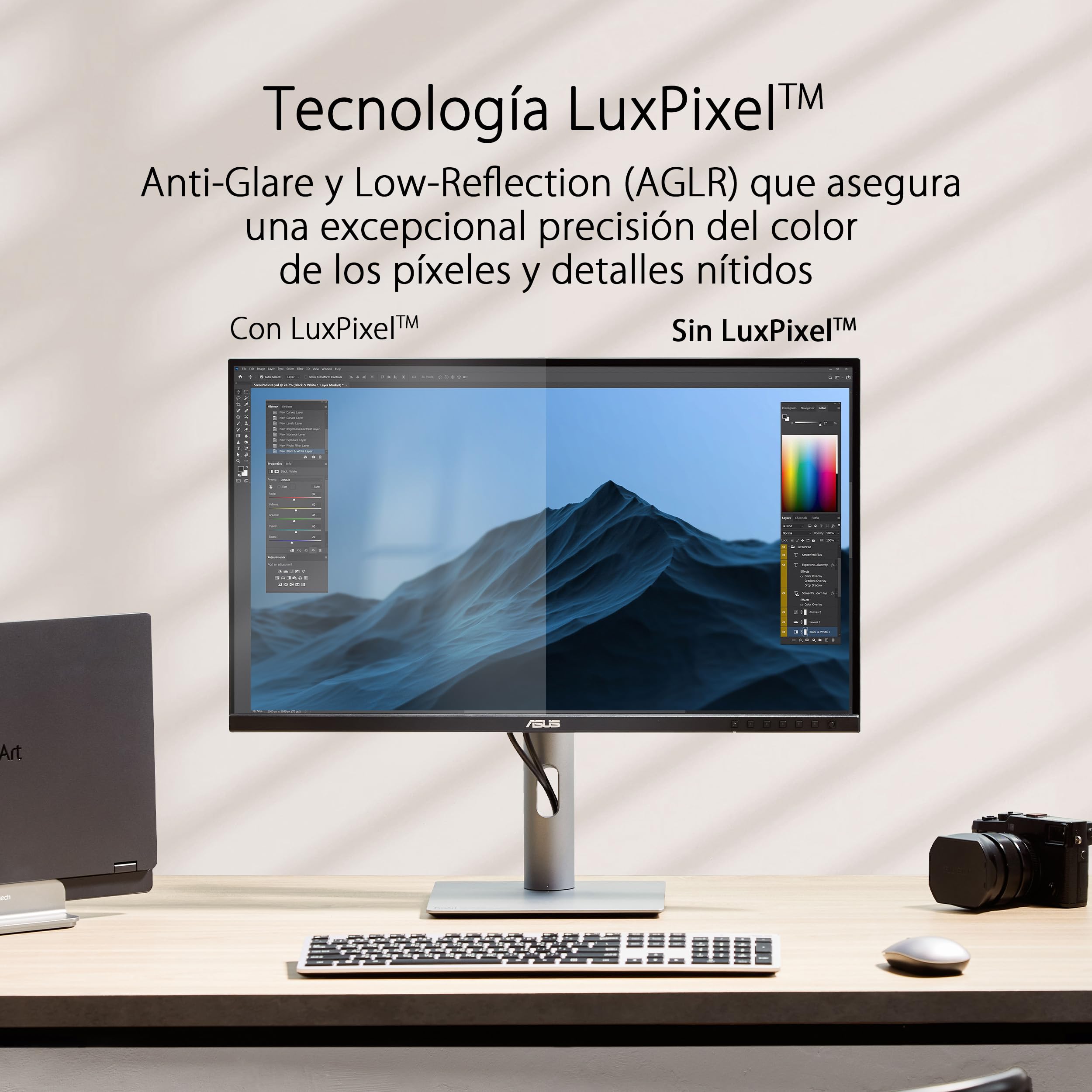 ASUS ProArt Display PA278CFRV - Monitor Profesional de 27", IPS, QHD (2560 x 1440), LuxPixel AGLR, 100Hz, USB-C PD 96W, VESA DisplayHDR 400 y MediaSync, Soporte ergonómico, Sostenibilidad ecológica | 100 Hz, ergonómico, pivote, Calman, alta fidelidad de c