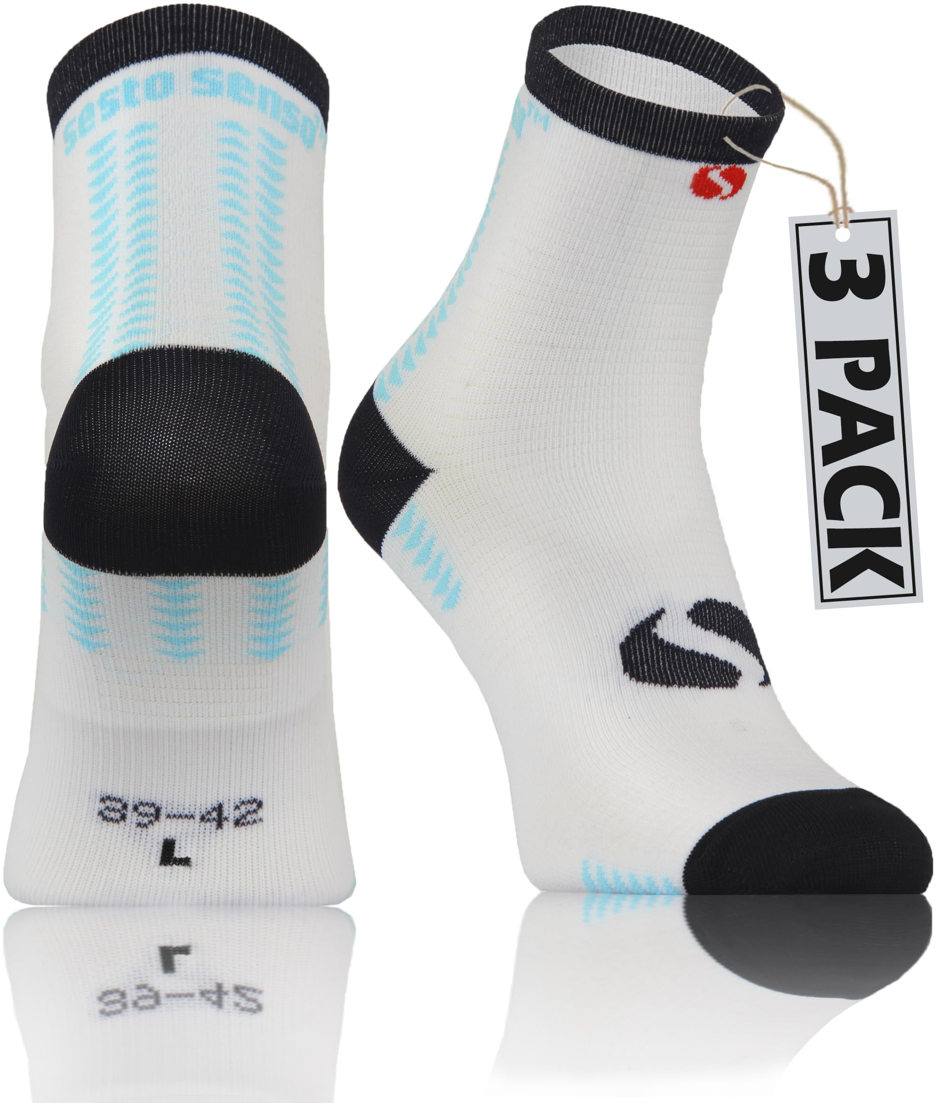Sesto Senso Unisex White And Turquoise 3 Pairs Running Quarter Colorful Men Women Sports Socks Skb_01 11-14/43-46 White Turquoise