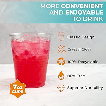 Disposable Plastic Cups [2500 Value Pack - 7oz.] Clear Drinking Cups, Non-Slip and Sturdy Plastic Cup for Birthday Party, BBQ, Picnics, Events & Home Use, Bathroom Cup | 7 Ounce Case of 2500