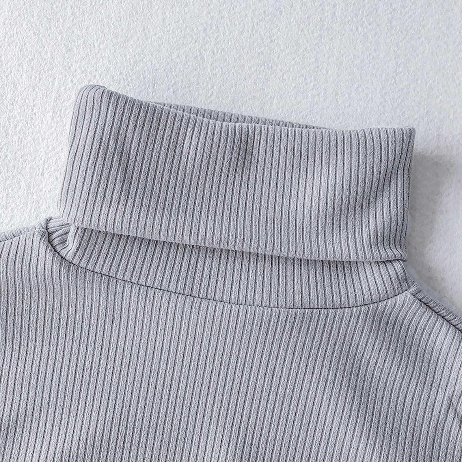Vestido de punto acanalado de manga larga con cuello alto para mujer