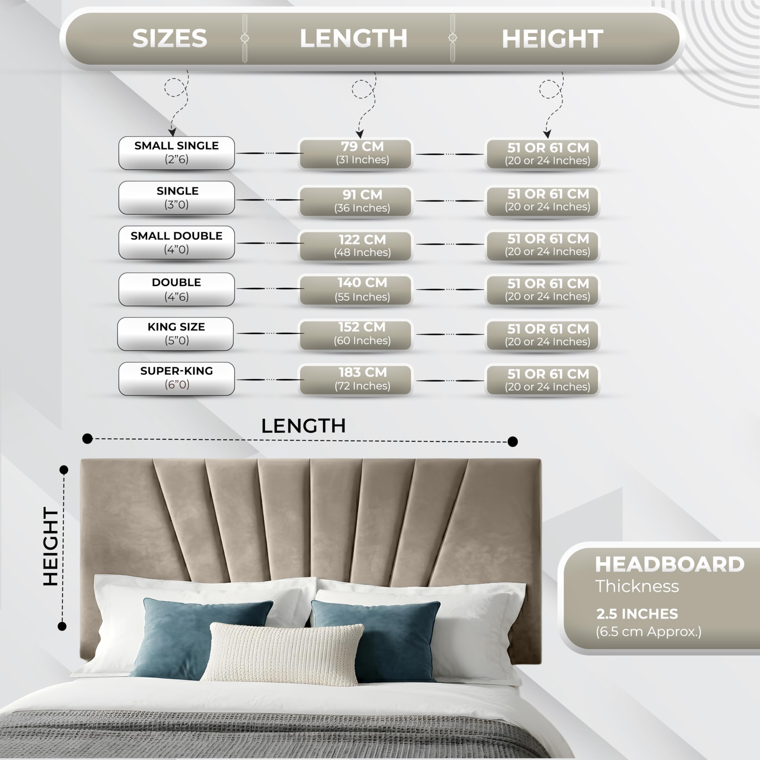 BEDELUNA Headboards for Bed, 24” Sunrise Plush Fabric Headboard, Elegant Divan Bed Thick Padding Bed Headboards - Image 5