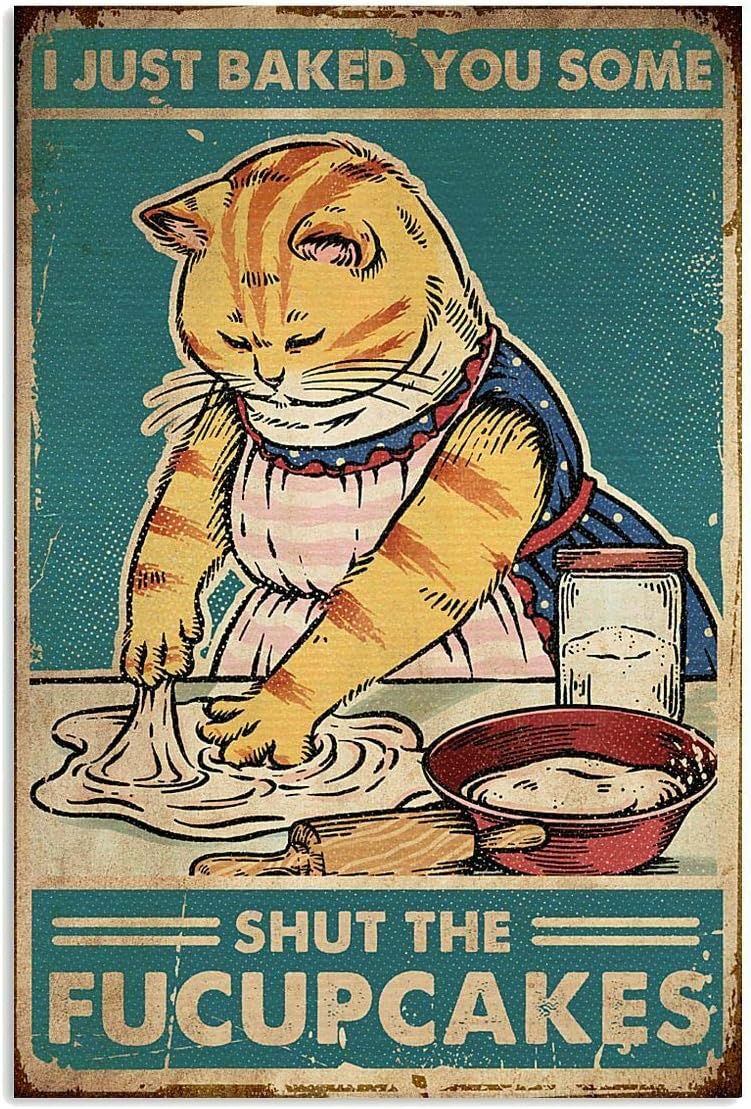 Cat is Making Biscuits Canned Tin Sign Retro Kitchen Restaurant Farm Bathroom Man Cave Farm Wall Decoration Iron Metal Plate 8x12inch