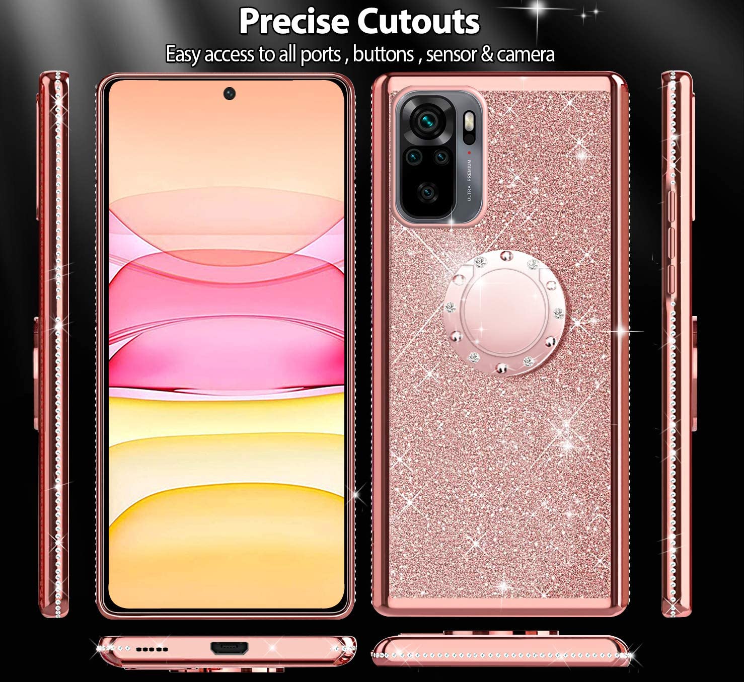 Schutzhülle Für Xiaomi Redmi Note 10 4G / 10S 4G – Stoßfest, TPU-Silikon, Mit Glitzerkarte & Veredelten Kanten