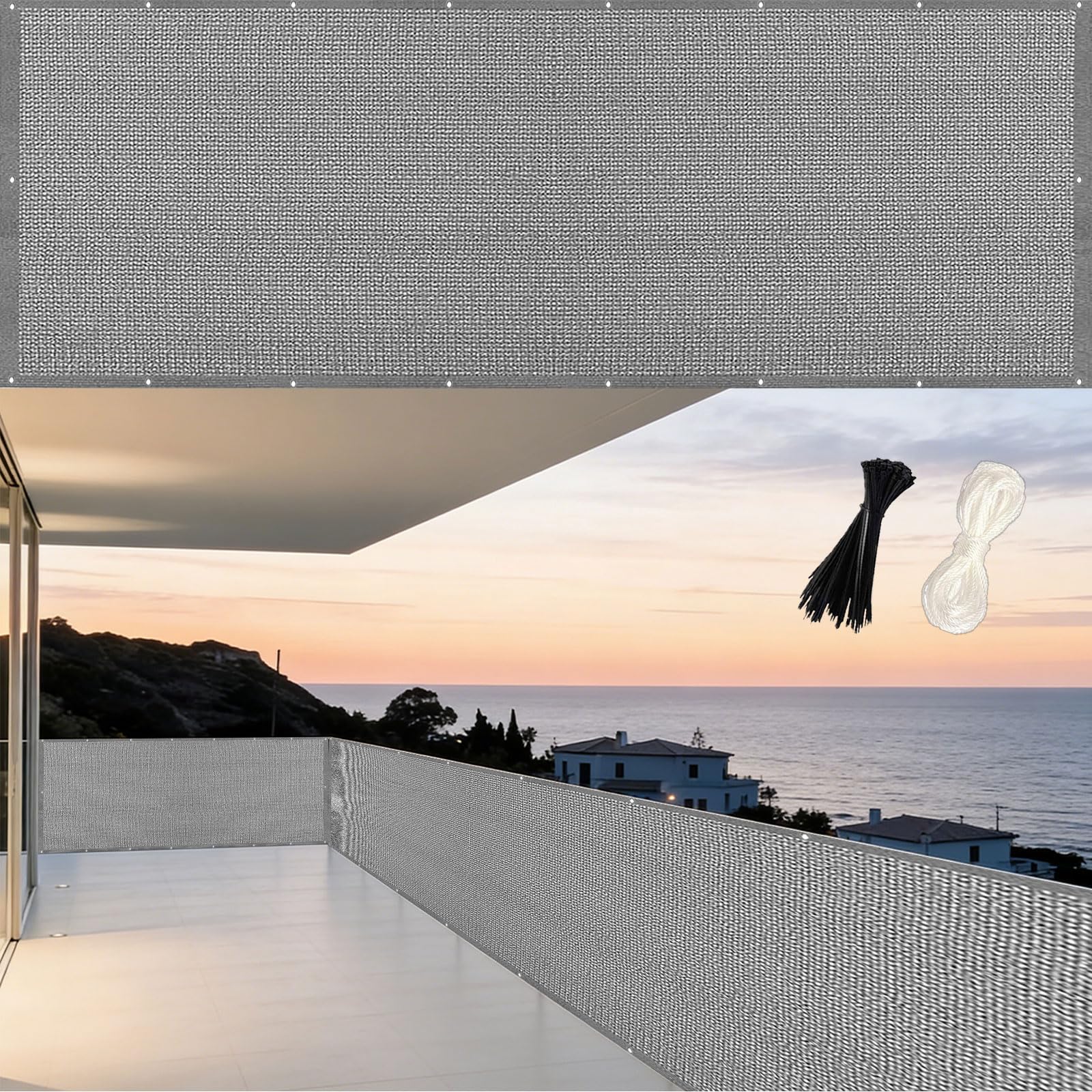 Brise vue pour balcon et jardin en filet d'ombrage gris résistant