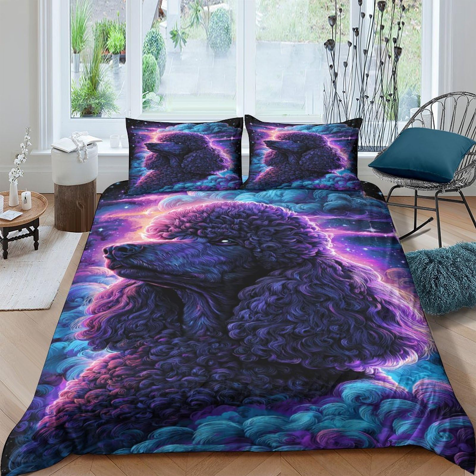 Ctjqhvkz Style-5 3D Printed Purple Poodle Fitted Sheet Microfiber Soft Mattress Cover For Bedroom Dorm Animal Art Bedding Decor Single（135X200cm）