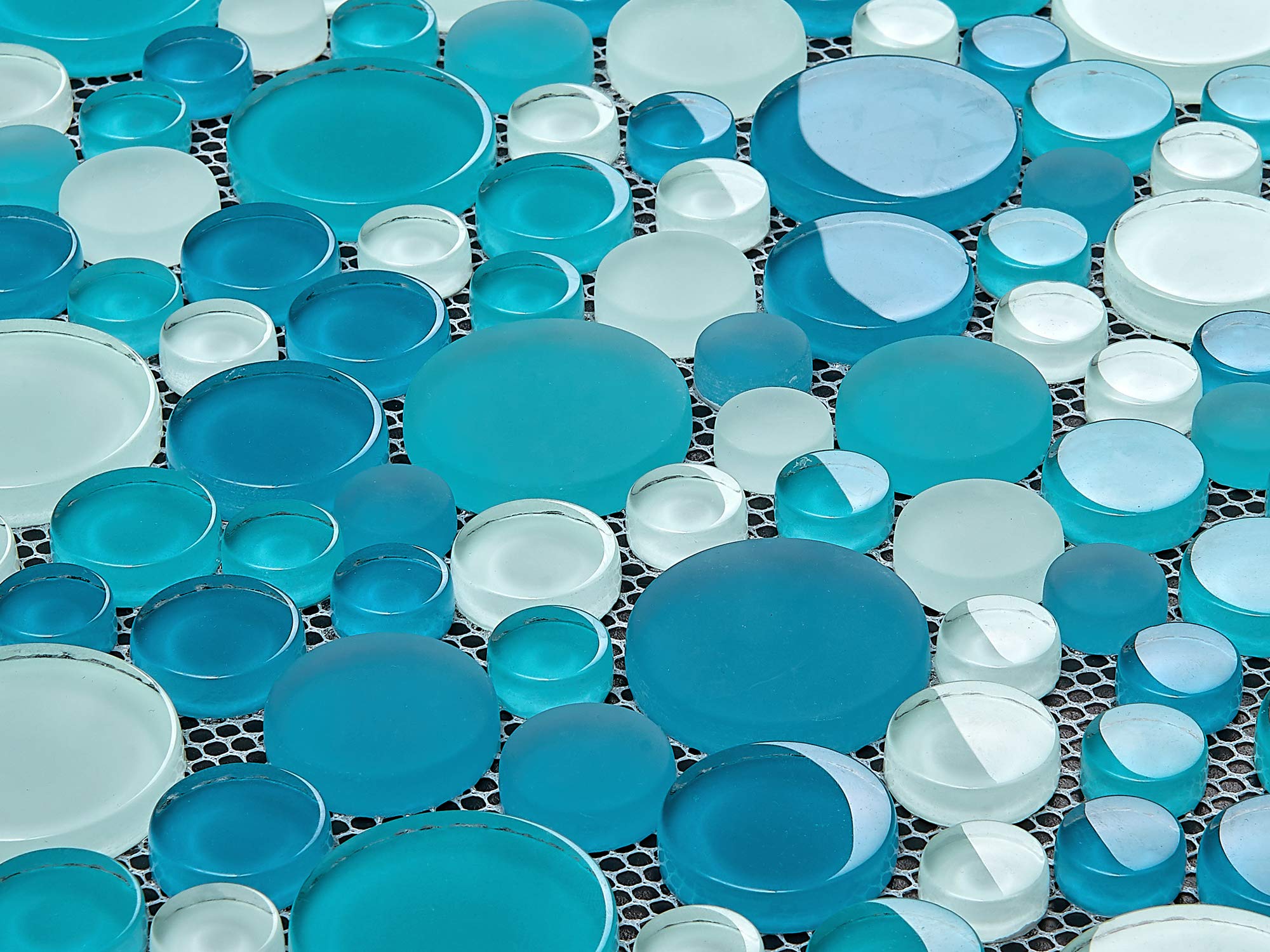 Lot de 5 feuilles de carreaux de mosaïque en verre pour dosseret de cuisine, mur de douche de salle de bain, etc., collection de bulles, ronds mixtes, 30,5 x 30,5 x 1,6 cm (lot de 5