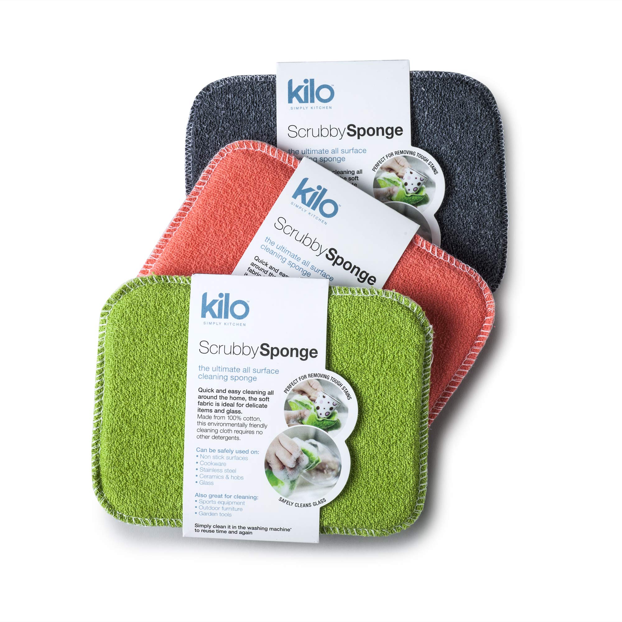 Kilo Scrubby Non-Scratch Scourer Sponge with Absorbent Core, Double Sided Scouring Pad, Multi-Purpose, Set of 3