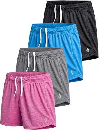 Liberty Pro 4 Pack Youth Girls Athletic Mesh Shorts with Pockets