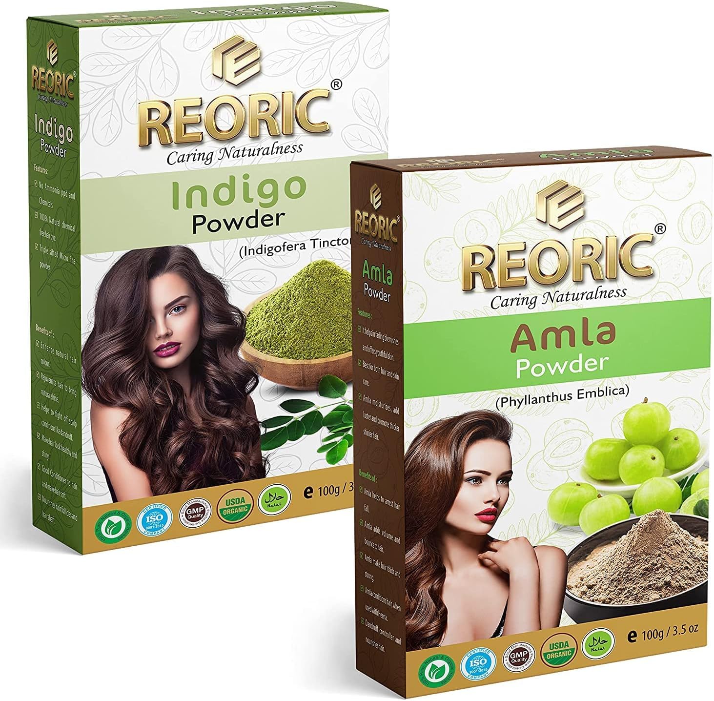 QURA Amla proszek i indygo proszek do wzrostu włosów, proszek amla, indygo w proszku, indygo, organiczny proszek do włosów, farba do włosów dla kobiet bez amoniaku (200 g, 2 sztuki)