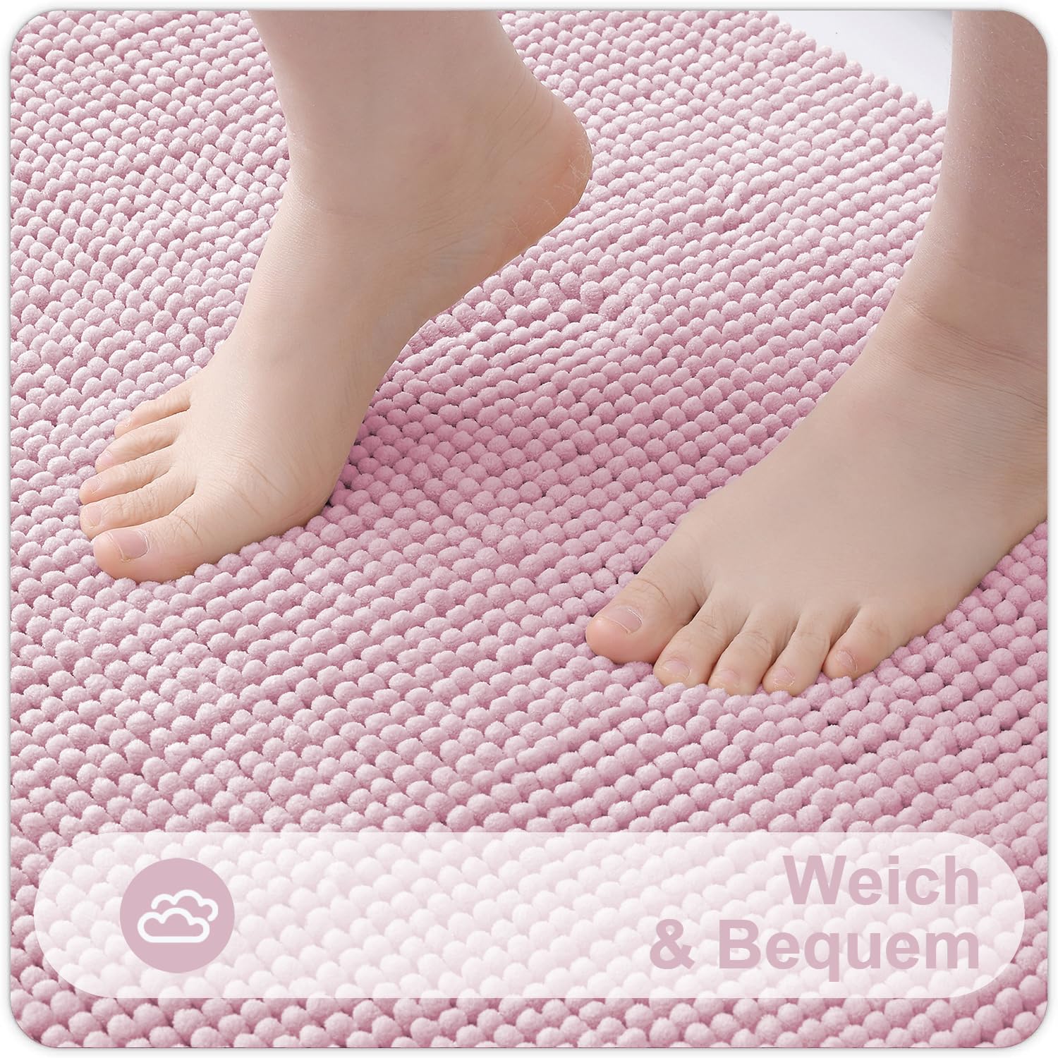 smiry Non Slip Chenille Bath Mat, 60 x 90 cm, Extra Soft Bathroom Mat - Image 4