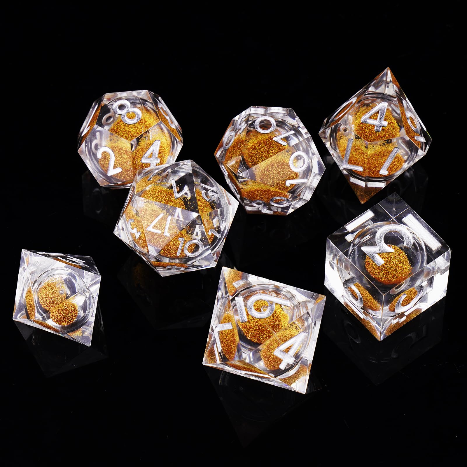ORUZA 7 PCS Liquid Core DND Dice Resin Sharp Edge Dice Polyhedral D&D Dice Set for Dungeons and Dragons RPG MTG Role Playing Game Dice D20 D12 D10 D8 D6 D4 D% - Image 4