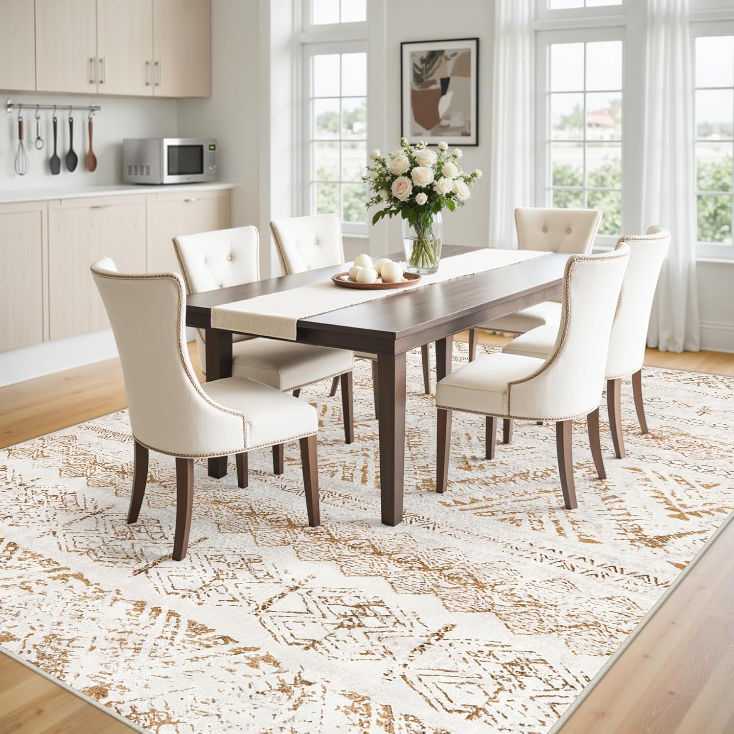 8x10 area rug in living room under sofa light brown ivory