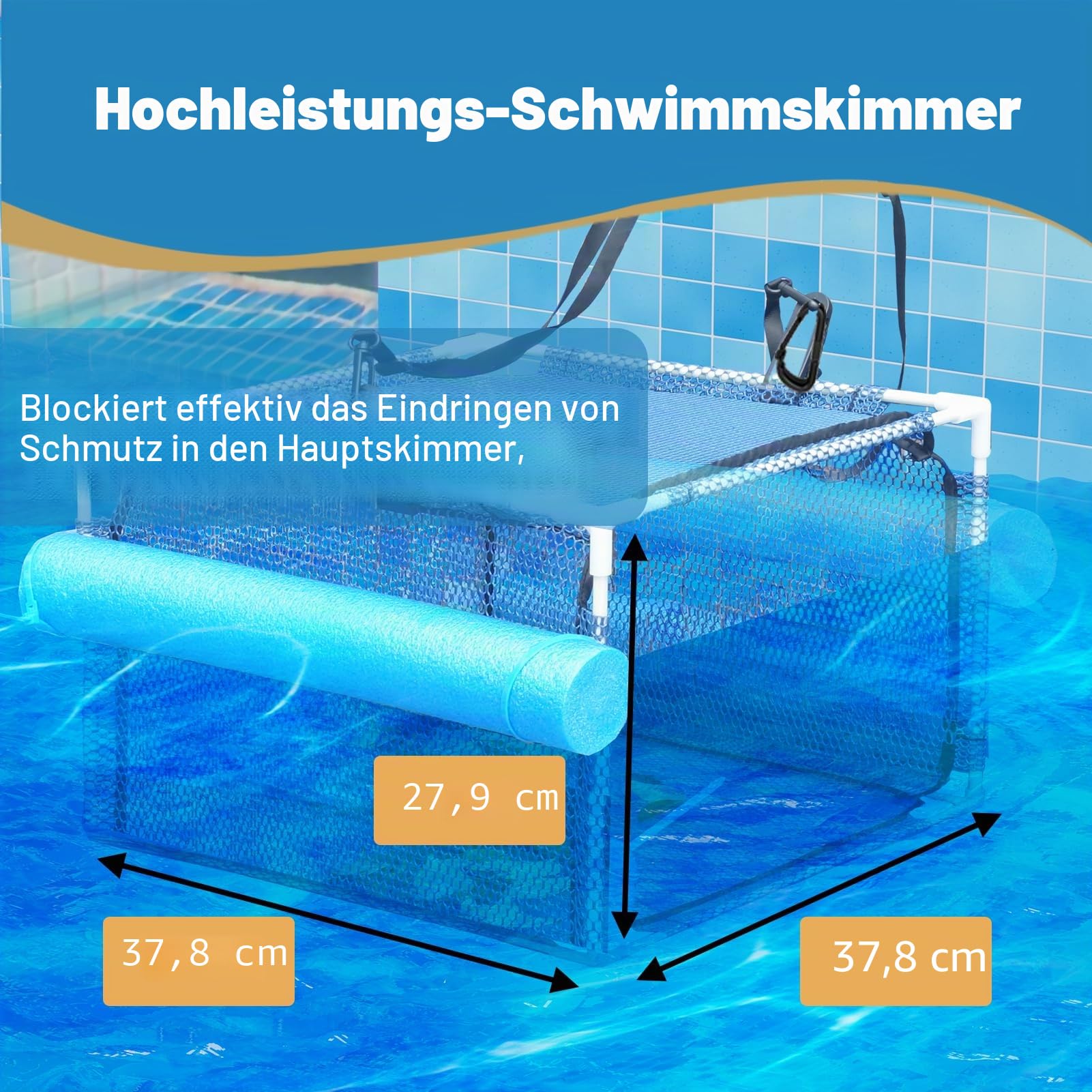 Schwimmbad-Schmutzfilter, Schwimmender Skimmer, Stabiler Pool-Laubkescher, Oberflächen-Schmutzfänger, Ganzjahrespool-Laubfänger, Blau